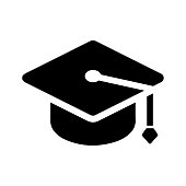 Graduation cap, mortar board black icon