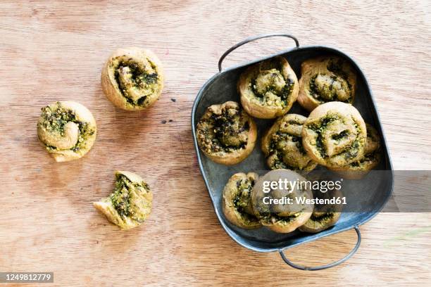 homemade pizza rolls with ramson pesto - allium ursinum stock pictures, royalty-free photos & images