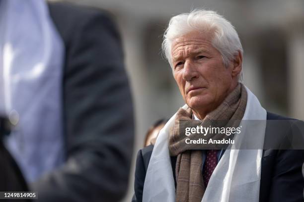 Actor and Chair of the International Campaign for Tibet Richard Gere is seen during a press conference supporting Tibet outside the U.S. Capitol on...