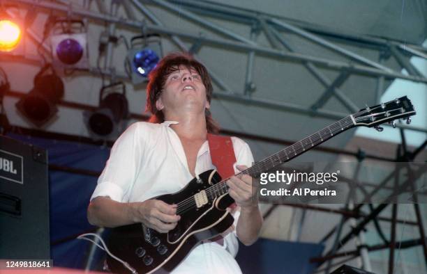 Andy Taylor and Duran Duran perform as part of the Dr. Pepper Music Festival Series on Pier 84 on June 25, 1982 in New York City.