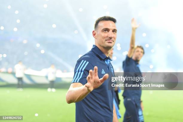 Argentina Head Coach Lionel Scaloni gestures during an international friendly between Argentina and Curaçao at Estadio Unico Madre de Ciudades on...