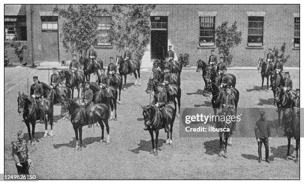 antique photograph of british navy and army: royal military college, riding school parade - royal navy stock illustrations