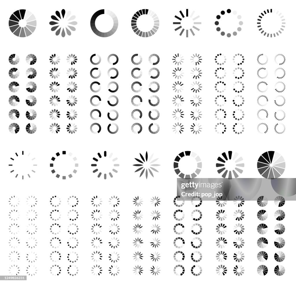 Conjunto de iconos de precargador - Colección vectorial de barras redondas de progreso de carga