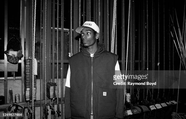 Rapper Snoop Doggy Dogg poses for photos backstage at the Regal Theater in Chicago, Illinois in January 1993.