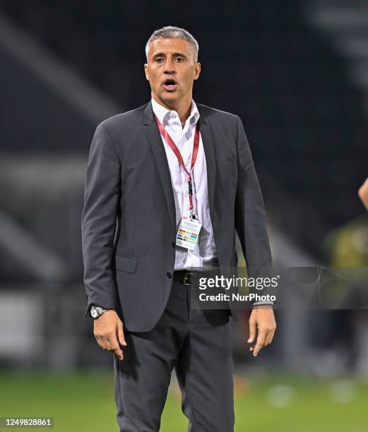 Head coach of Al Duhail SC Hernan Jorge Crespo reacts during the Ooredoo Cup final between Al Duhail SC and Umm Salal SC at Jassim bin Hamad Stadium...