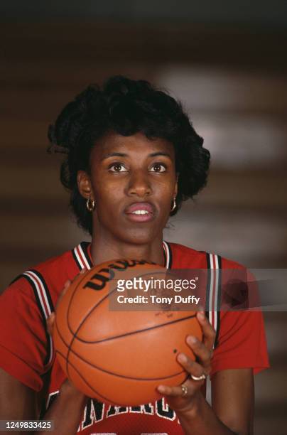 Lisa Leslie, Center for the Inglewood Morningside Monarchs High School basketball team poses for a portrait on 1st December1989 at the at Moringside...