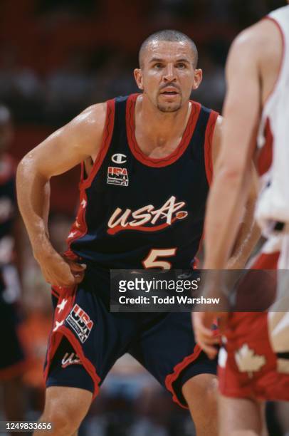 Jason Kidd, Point Guard for the United States during the Men's National Team Pre-Olympic Qualifying Tournament basketball game against Canada on 11th...