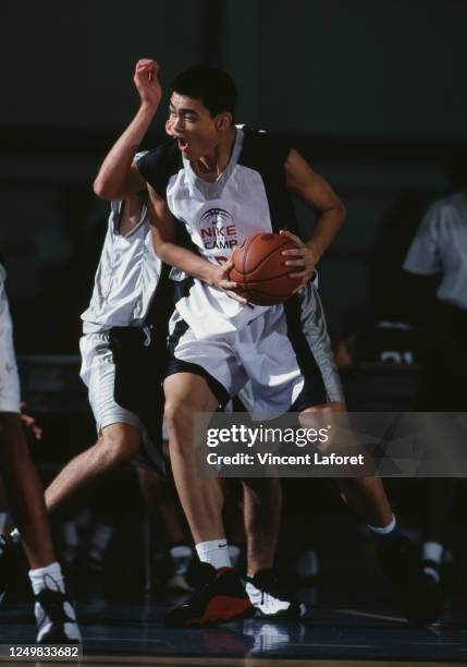 Yao Ming of China playing Center at the Nike High School Basketball Camp on 7th July 1998 at the National Institute for Fitness and Sport in...