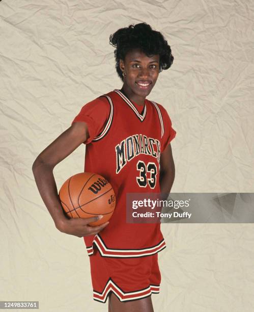 Lisa Leslie, Center for the Inglewood Morningside Monarchs High School basketball team poses for a portrait on 1st December1989 at the at Moringside...