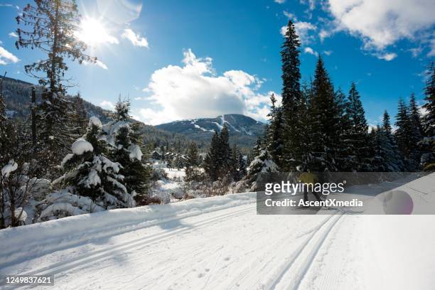 a man living an active lifestyle cross country skiing - lost lake stock pictures, royalty-free photos & images