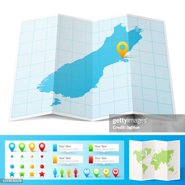 south island map with location pins isolated on white background - christchurch stock illustrations