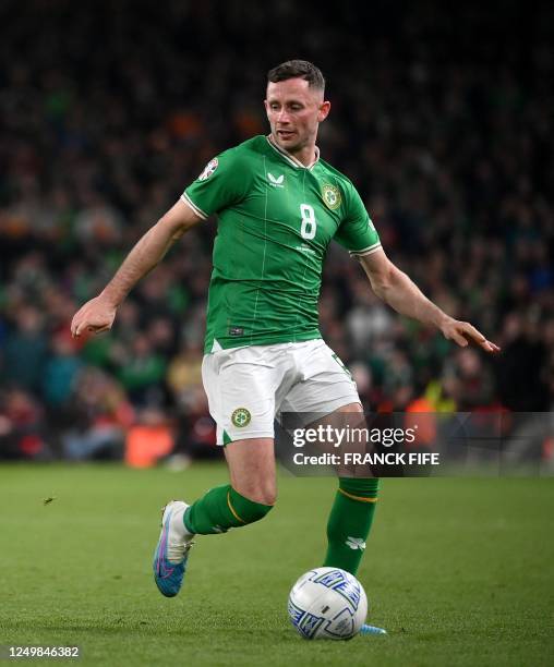 Republic of Ireland's midfielder Alan Browne controls the ball during the UEFA Euro 2024 group B qualification football match between Republic of...