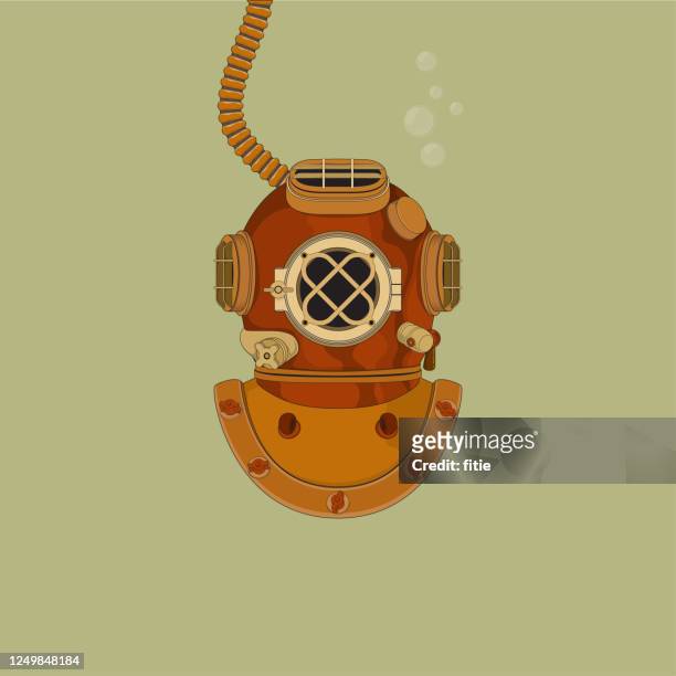 vektor-illustration von vintage-tauchhelm - scuba diving stock-grafiken, -clipart, -cartoons und -symbole