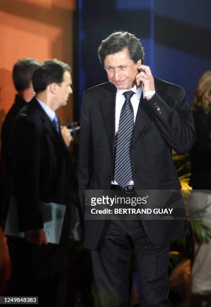 French Patrick de Carolis, president of France Televisions leaves the SFP tv set in Boulogne-Billancourt, west of Paris, at the end of the debate...