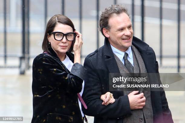 English actress and fashion designer Sadie Frost arrives at the Royal Courts of Justice, Britain's High Court, in central London on March 29, 2023. -...