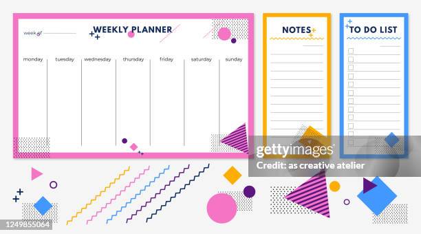weekly planner template concept. vintage organizer and schedule with notes and to do list. - sunday school stock illustrations