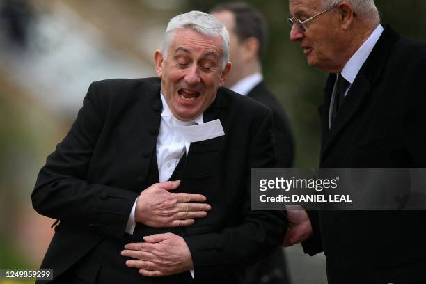 Britain's Speaker of the House of Commons Lindsay Hoyle reacts as he arrives to attend the funeral of former Speaker of the House of Commons, Betty...