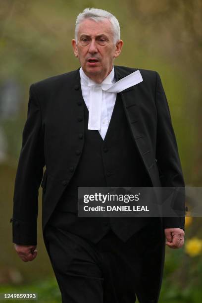 Britain's Speaker of the House of Commons Lindsay Hoyle arrives to attend the funeral of former Speaker of the House of Commons, Betty Boothroyd, at...