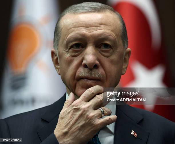 Turkish President and leader of the Justice and Development Party , Recep Tayyip Erdogan delivers a speech during his party's group meeting at the...