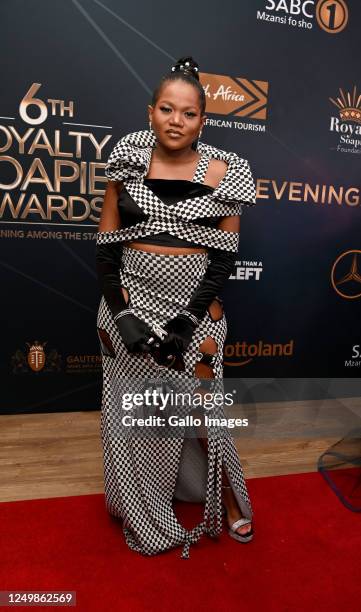 Busiswa Gqulu at the 6th Annual Royalty Soapie Awards at The Galleria on March 11, 2023 in Sandton, South Africa. The event is an annual award...