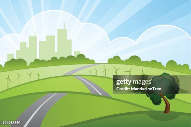 green cityscape - spring road stock illustrations