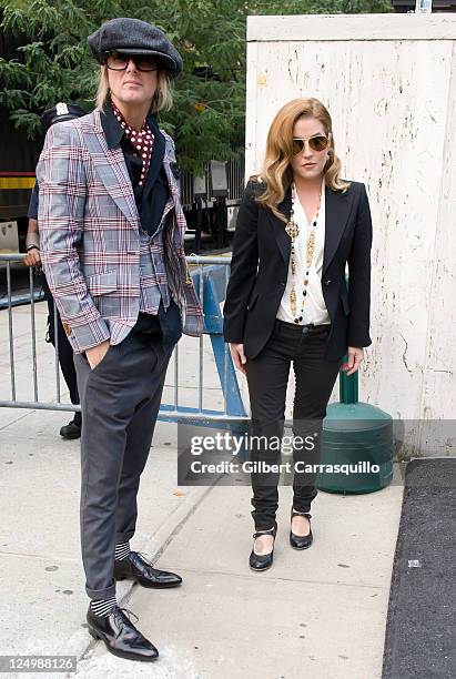 Lisa Marie Presley and husband Michael Lockwood are seen around Lincoln Center during Spring 2012 Mercedes-Benz Fashion Week on September 14, 2011 in...