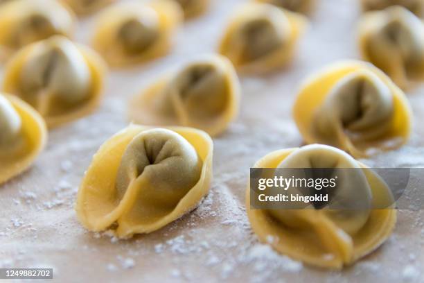 homemade pasta closeup (tortellini) - tortellini stock pictures, royalty-free photos & images