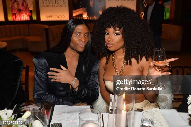 Law Roach and Megan Thee Stallion attend The Hollywood Reporter And Jimmy Choo Power Stylists Dinner at The Terrace at Sunset Tower on March 28, 2023...