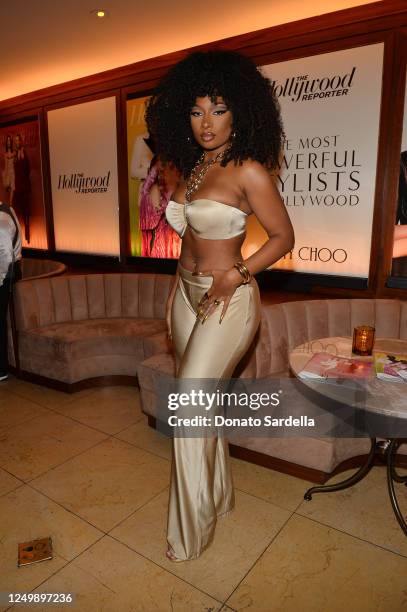 Megan Thee Stallion attends The Hollywood Reporter And Jimmy Choo Power Stylists Dinner at The Terrace at Sunset Tower on March 28, 2023 in West...