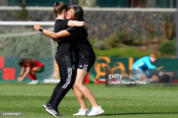 Head coach Sabine Loderer of Germany celebrates after qualifing for Euro 2023 at the end of the UEFA Women's Under-17 Championship Estonia 2023...