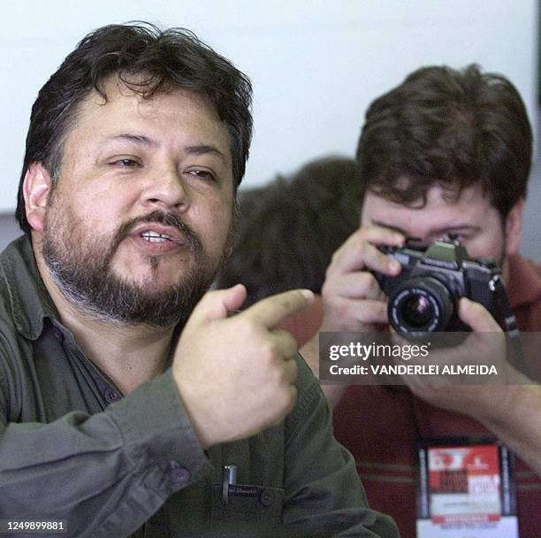 Commander Julian Romero of the Revolutionary Armed Forces of Colombia , speaks with journalists in Porto Alegre, Brazil, 01 February 2002. In Porto...