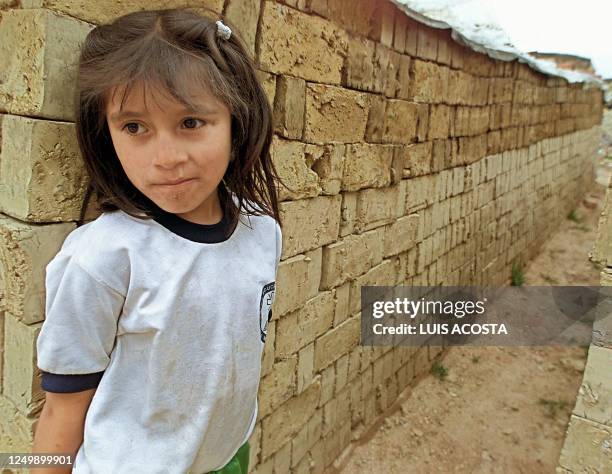 Child is seen resting from her job at the brick factory in Bogota, Colombia 24 April 2002. La nina Carolina, de 6 anos, se toma una pausa en su...