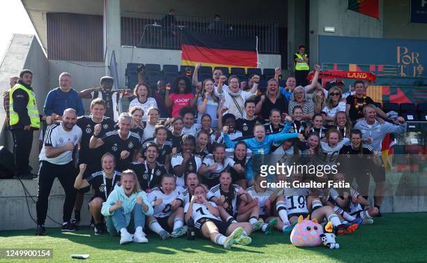 Germany players and staff members celebrate with supporters after qualifing for Euro 2023 at the end of the UEFA Women's Under-17 Championship...