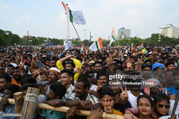 General secretary of Trinamool Congress Abhishek Banerjee speaks during a public rally organised by Trinamool Congress Chatra Parishad against...