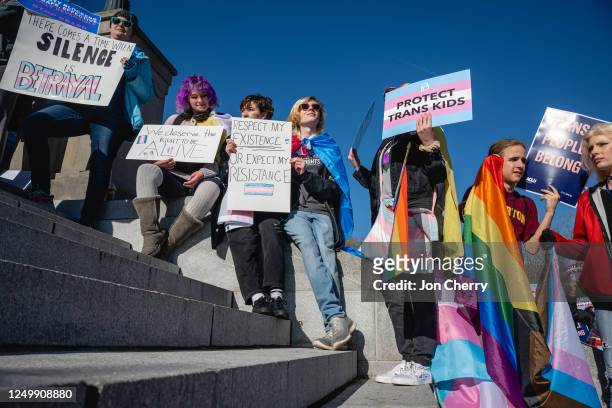 Demonstrators gather at a rally to protest the passing of SB 150 on March 29, 2023 at the Kentucky State Capitol in Frankfort, Kentucky. SB 150,...