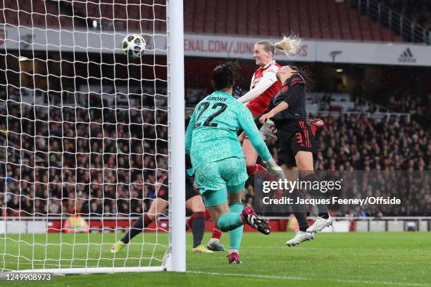 Stina Blackstenius of Arsenal scores their second goal during the UEFA Women's Champions League quarter-final 2nd leg match between Arsenal and FC...