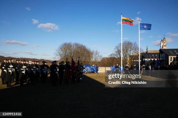 Ceremonial hoisting of the Lithuanian and NATO flags during opening 'Powerful Because United' exhibition dedicated to the 19th anniversary of...