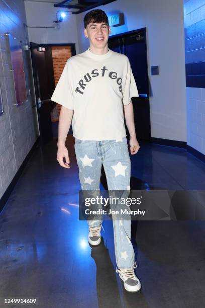 Jake LaRavia of the Memphis Grizzlies arrives to the arena before the game against the LA Clippers on March 29, 2023 at FedExForum in Memphis,...