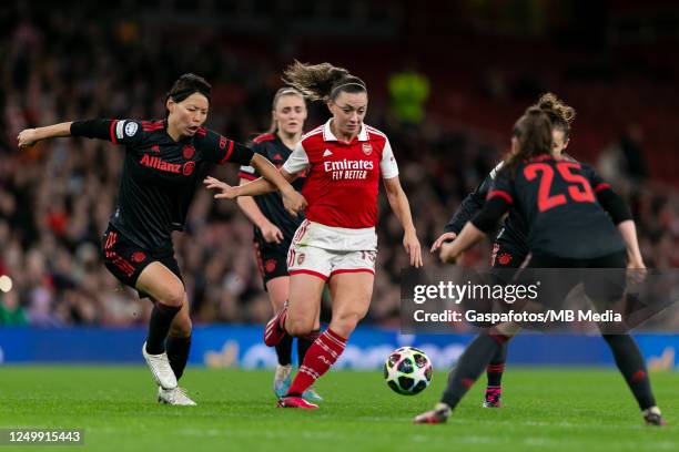 Katie McCabe of Arsenal Women in action during the UEFA Women's Champions League quarter-final 2nd leg match between Arsenal and FC Bayern München at...