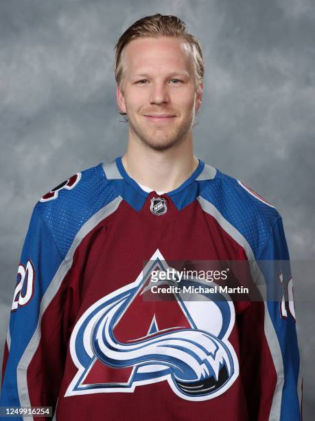 Lars Eller of the Colorado Avalanche poses for an official team headshot prior to the game against the Minnesota Wild at Ball Arena on March 29, 2023...