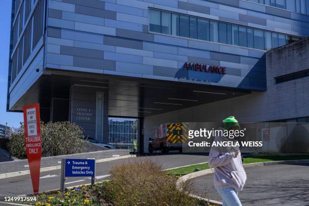 General view outside the emergency and trauma center at Penn Presbyterian Medical Center in Philadelphia, Pennsylvania, on March 16, 2023. - In 2020...