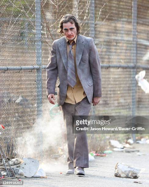 Joaquin Phoenix is seen on the set of 'Joker: Folie a Deux' on March 29, 2023 in New York City.