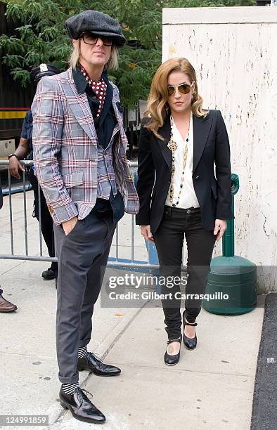 Lisa Marie Presley and husband Michael Lockwood are seen around Lincoln Center during Spring 2012 Mercedes-Benz Fashion Week on September 14, 2011 in...