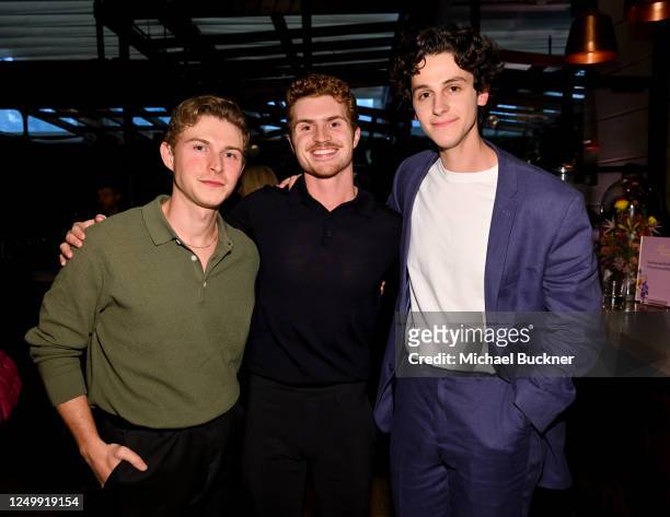 Johnny Berchtold, Jake Austin Walker and Owen Painter at the dinner for the premiere of "Tiny Beautiful Things" held at Hinoki and the Bird on March...