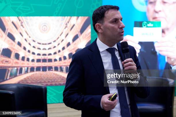Malta FA General Secretary Angelo Chetcuti speaks during the 2023 UEFA European Under-19 Championship press launch event at the Centenary Hall, Ta'...