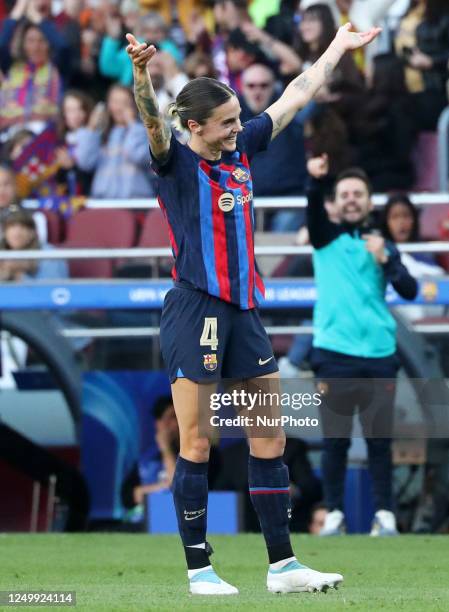 Maria Leon goal celebration during the match between FC Barcelona and AS Roma, corresponding to the 2nd leg of the quarter finals of the UEFA Womens...