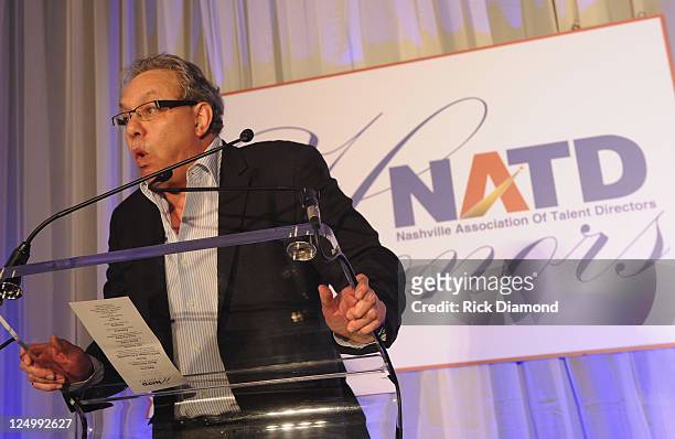 Comedian Lewis Black presents honor to Agent Jim Gosnell at The Nashville Association Of Talent Directors Honors Gala at The Hermitage Hotel on...
