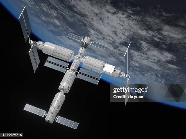 chinese space station in earth orbit - space station stock pictures, royalty-free photos & images