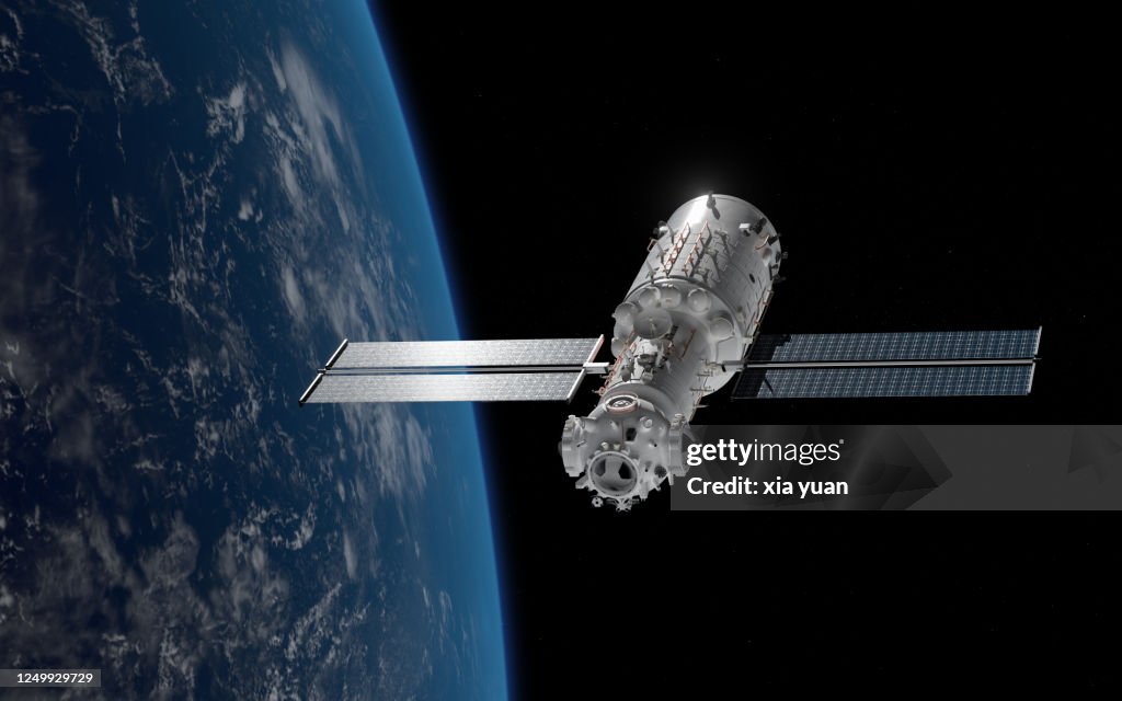 Space Earth Module Core Module Of Chinas Space Station Tianhe Orbiting Earth High-Res ...