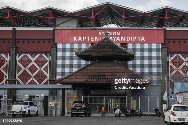 Worker finishes the work on the gate of Kapten I Wayan Dipta Stadium, one of the venue to host FIFA U-20 World Cup 2023 in Gianyar, Bali, Indonesia...